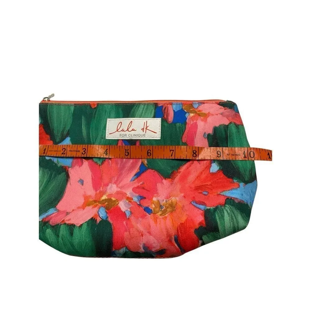 Lulu DK for Clinique Floral Canvas Makeup Bag Green Pink Red Cosmetic Pouch